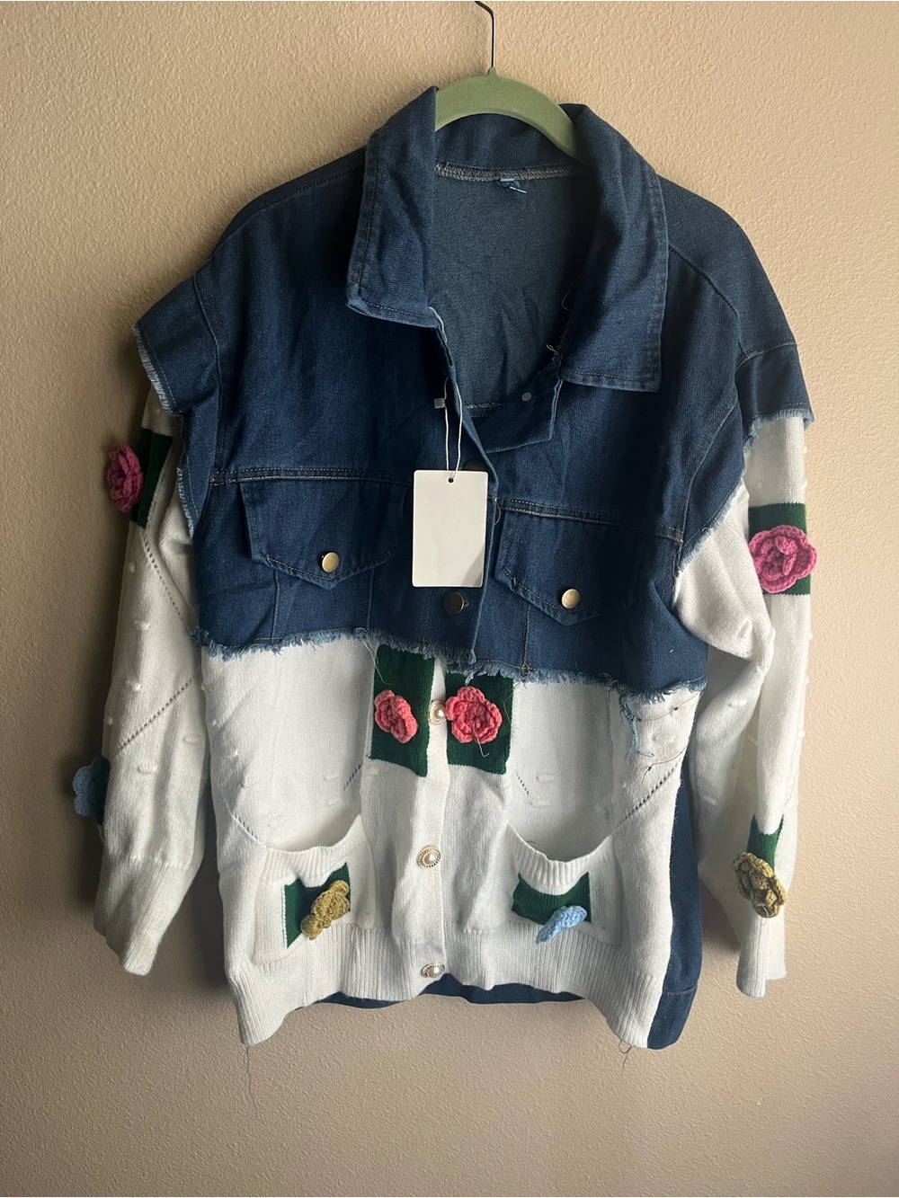Denim & White Floral Patchwork Women's Jacket